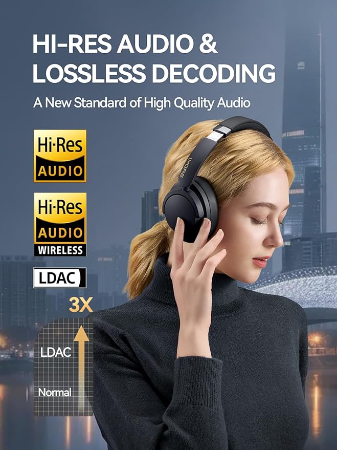 1MORE SonoFlow Pro HQ51 Wireless Over-Ear Headphones, Reduce Noise by Up to 45dB, Hi-Res Audio, 100H Playtime, App Control, Bluetooth 5.4, AI Clear Calls, Ultra-Light Comfort for Travel Office, Black