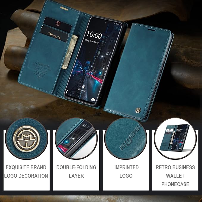 for Samsung Galaxy A32 5G Case, Flip Wallet Leather Case with Card Holder Magnetic Closure Shockproof Kickstand Protective Phone Cases Cover for Samsung A32 5G,Blue-Green