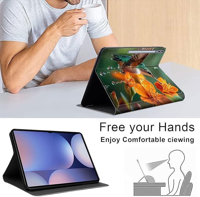Case for Samsung Galaxy Tab S10 Ultra/Galaxy Tab S9/S8 Ultra 14.6-Inch, Slim PU Leather Stand Cover with Auto Wake/Sleep, Multi-Angle Viewing & Shockproof, Hummingbird