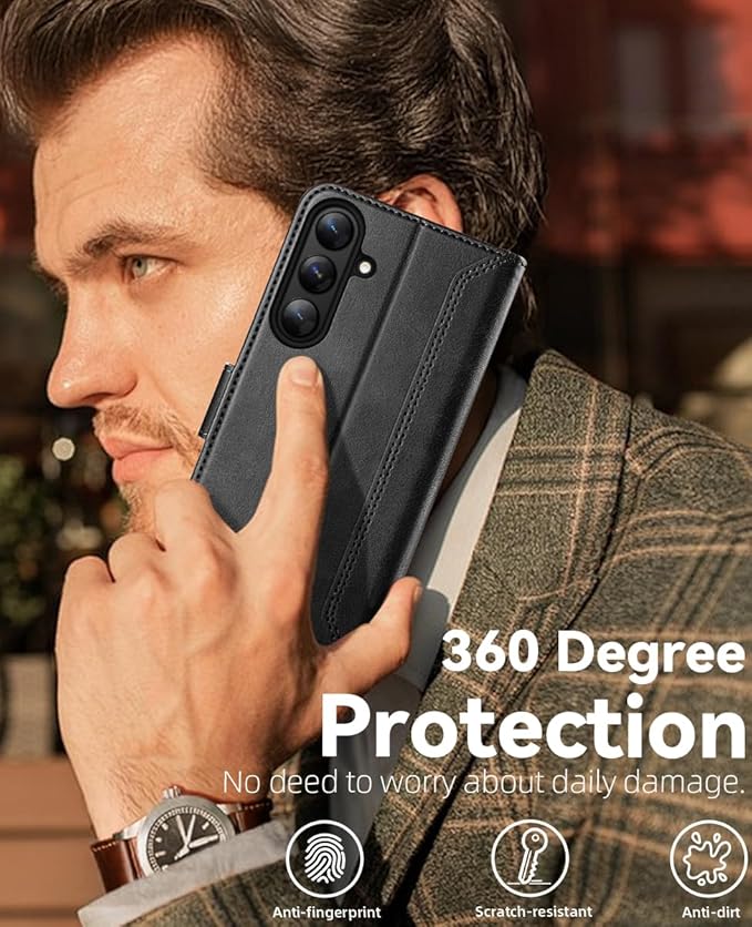 OCASE Compatible with Galaxy S25 Wallet Case, PU Leather Flip Folio Case with Card Holders RFID Blocking Kickstand [Shockproof TPU Inner Shell] Protective Phone Cover 6.2 Inch 2025, Retro Graphite