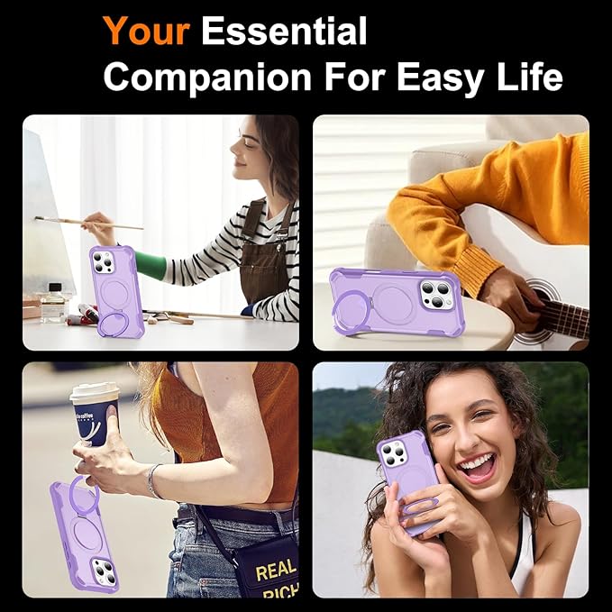 Compatible with iPhone 16 Pro max Case with Invisible Magnetic Ring Stand [Compatible with Magnetic] [Military Drop Protection] Shockproof Hard Back Soft Edge Promax Case 6.9 Inch, Purple