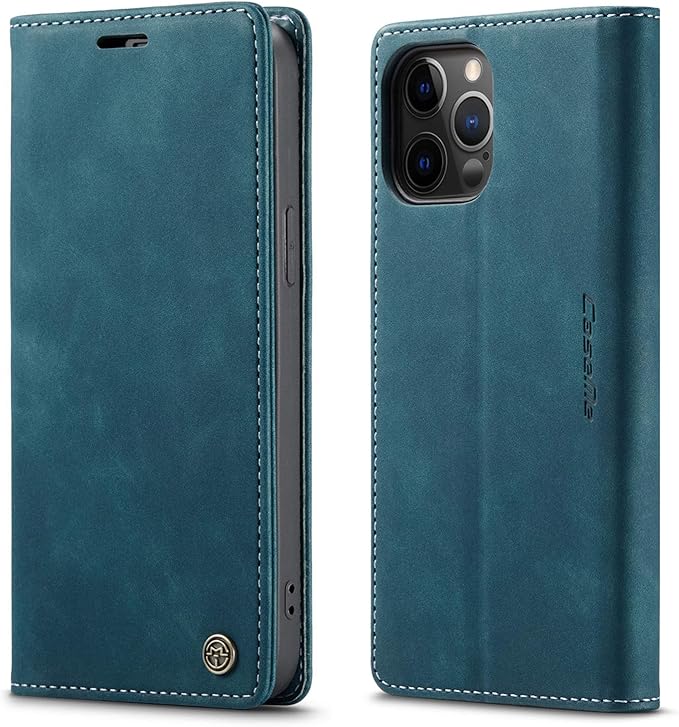for iPhone 12/12 Pro Case, Flip Wallet Leather Case with Card Holder Magnetic Closure Shockproof Kickstand Protective Phone Cases Cover for iPhone 12 Pro 6,1",Blue-Green