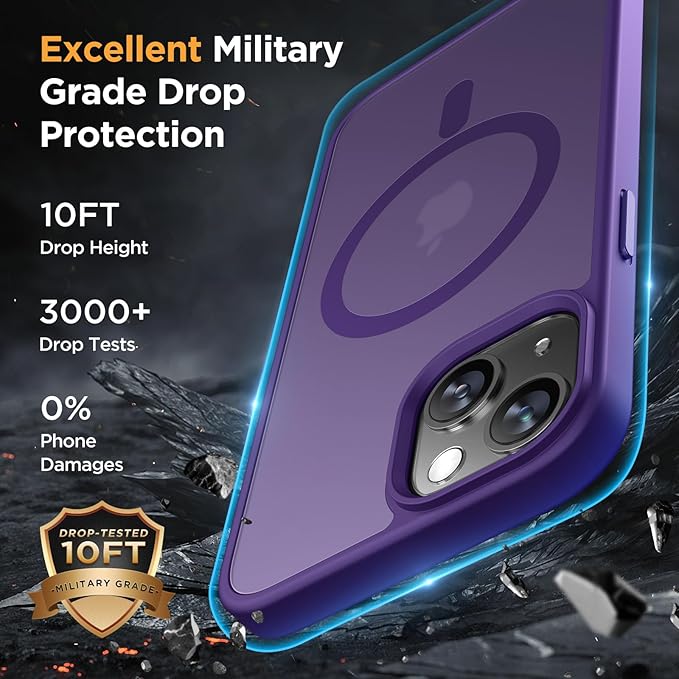 Miracase Magnetic for iPhone 13 Case 6.1 inch (Compatible with MagSafe)（with 2X Screen Protectors） Military-Grade Protection, Anti-Fingerprint Translucent Matte Phone Case Cover, Dark Purple