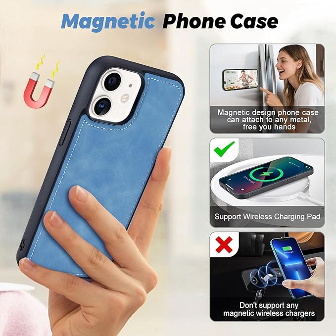 TwoHead for iPhone 12/12 Pro Wallet Case with Card Holder & Detachable Magnetic Phone Case,Leather All-Round Protection Phone Case for Women/Men,6.1IN,Sky Blue