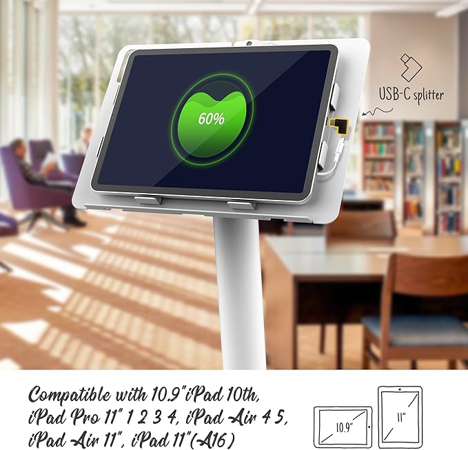 Tablet Kiosk Floor Stand, All Metal Rotate Lockable - Compatible with 10.9" iPad 10th, Pro 11" 1 2 3 4, Air 4 5, Air 11", iPad 11"(A16) - BSF301WA