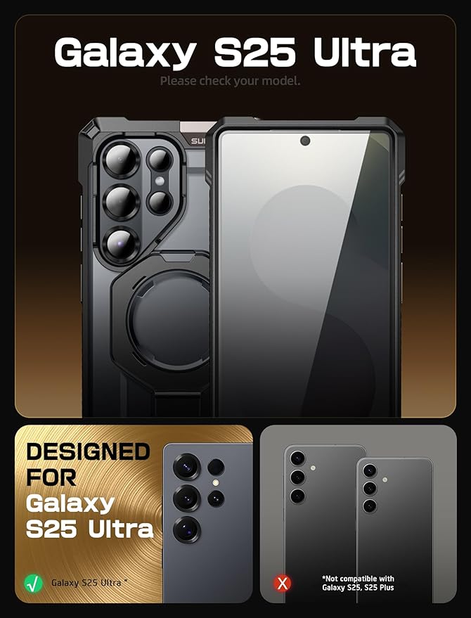 SUPCASE for Samsung Galaxy S25 Ultra Case with Stand (Unicorn Beetle Grip), [S Pen Friendly] [Compatible with MagSafe] [Military-Grade Protection] Magnetic Translucent Back Phone Case, Black