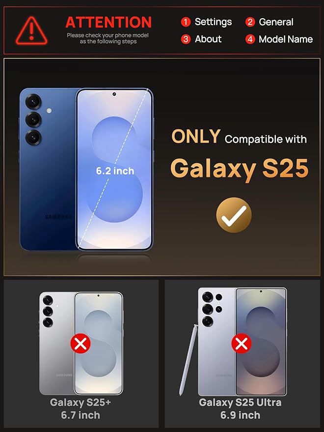 Vihibii for Samsung Galaxy S25 Case with [2X Screen Protector], Built-in Card Holder (4 Cards), [RFID Blocking] & Slide Camera Cover & Tempered Glass Films, Rugged Case Wallet for S25 6.2" 2025, Black