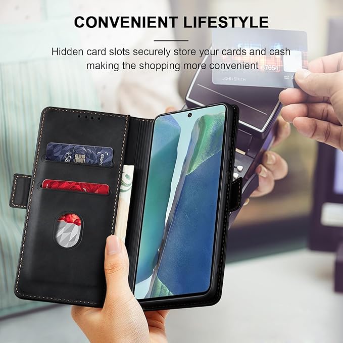 Jasonyu Flip Wallet Case for Samsung Galaxy Note 20,Leather Magnetic Folio Cover with Card Holder,Kickstand - TPU Shockproof Durable Protective Phone Case,Black