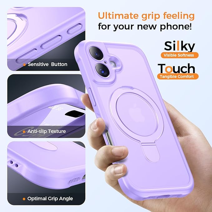 MOCCA Compatible with iPhone 17 Case with Magnetic Invisible Stand [Full Camera Protection] [Compatible with Magsafe] Military Drop Shockproof Translucent Matte Phone Case Cover 6.3",Light Purple