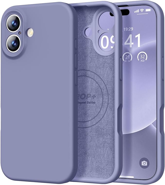 Vooii Magnetic Compatible with iPhone 17 Case (Compatible with Magsafe) (Upgraded Camera Protection) Liquid Silicone Shockproof Full Body Protective Phone Cover for Women Men, Lavender Grey, 6.3"