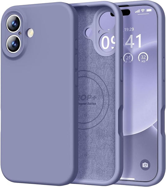 Vooii Magnetic Compatible with iPhone 17 Case (Compatible with Magsafe) (Upgraded Camera Protection) Liquid Silicone Shockproof Full Body Protective Phone Cover for Women Men, Lavender Grey, 6.3"