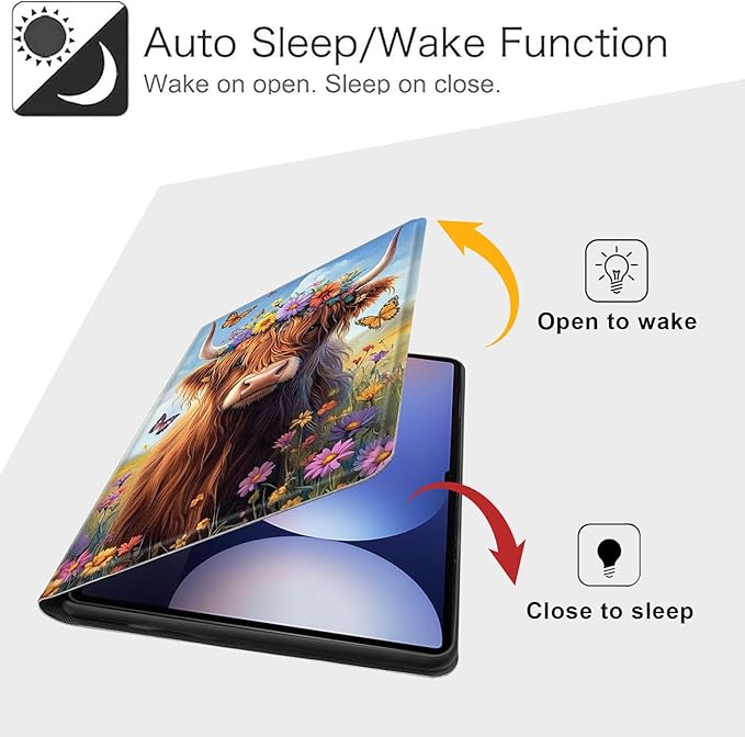 Case for Samsung Galaxy Tab S10 Plus/ S9 FE Plus/ S9 Plus 5G Tablet 12.4'', Slim PU Leather Stand Cover with Auto Wake/Sleep, Multi-Angle Viewing & Shockproof, Cute Highland Cow