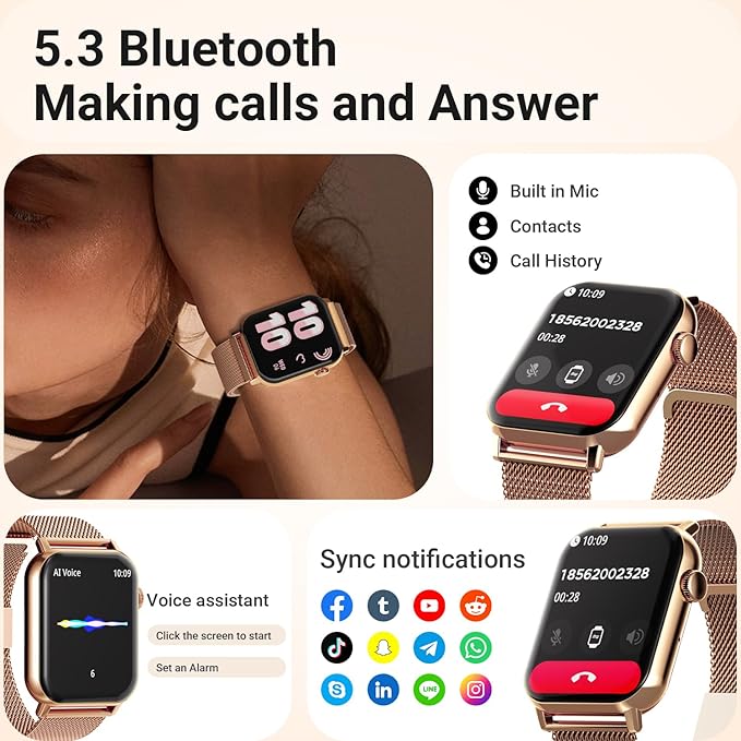 Smart Watches for Women, 1.83" HD Fitness Tracker (Answer/Make Calls), 120+ Sport Modes with Heart Rate/Sleep Monitor, IP68 Waterproof, Fitness Watch for iOS Android, Gold