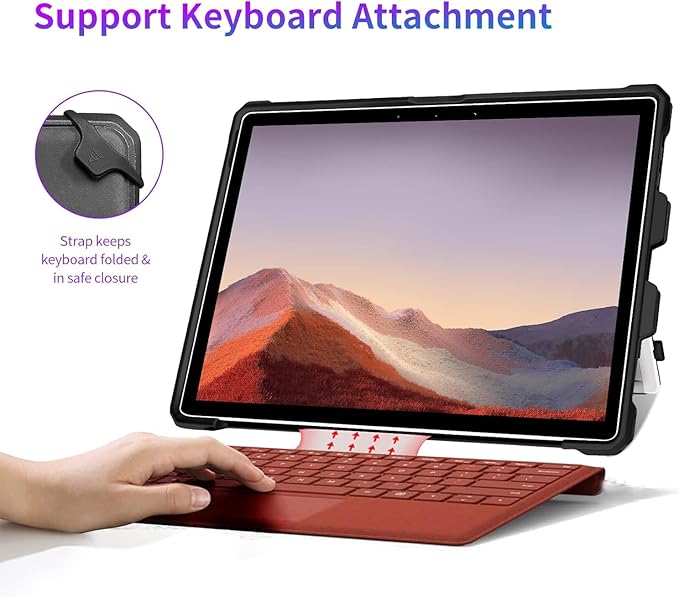 Case Fit 12.3" Microsoft Surface Pro 7 Plus/7/6/5/4/LTE, Protective Rugged Cover Case, with Stylus Pen Holder, Compatible with Type Cover Keyboard