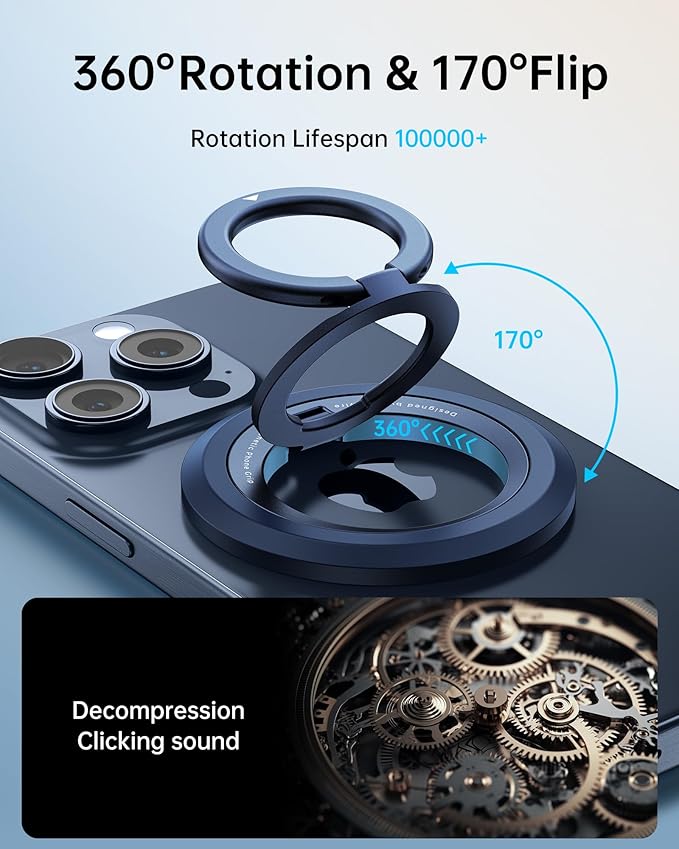 SYNCWIRE Phone Ring Holder Grip for MagSafe, 360° Rotation Magnetic Cell Phone Grip Stand Two-Sided Magnetic Compatible with iPhone 16 15 14 13 12 Pro Max fits MagSafe Accessories - Titanium Blue