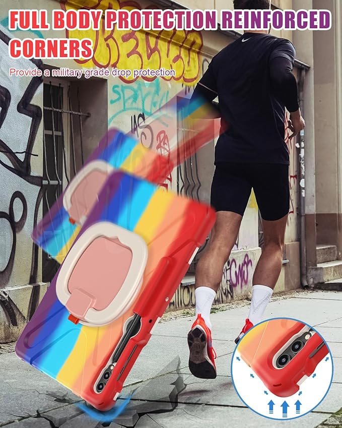 BRAECN Case for Samsung Galaxy Tab S10+/S9 FE+/S9+ 12.4” SM-X820/X610, Heavy Duty Silicone Cover w/Screen Protector/S Pen Holder/Kickstand/Shoulder Strap for Galaxy Tab S8+/S7 FE/S7+, Colorful Red