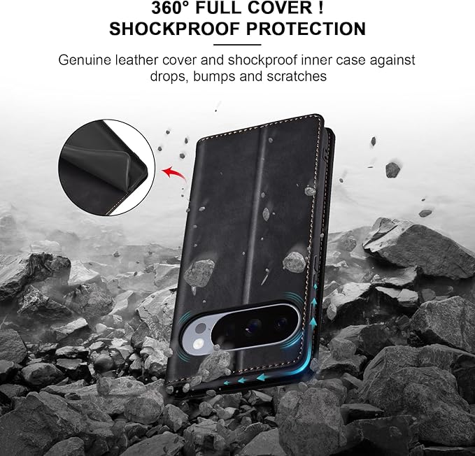 Jasonyu Flip Wallet Case for Google Pixel 10/10 Pro 5G,Leather Magnetic Folio Cover with Card Holder,Kickstand - TPU Shockproof Durable Protective Phone Case,Black