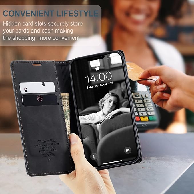 for iPhone 13 Case, Flip Wallet Leather Case with Card Holder Magnetic Closure Shockproof Kickstand Protective Phone Cases Cover for iPhone 13, Black