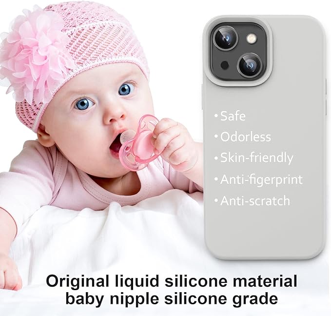 Vooii Compatible with iPhone 14 Case,[Silky Touch Premium Liquid Silicone] [Soft Anti-Scratch Microfiber Lining], Ultra Slim Shockproof Protective Case for iPhone 14 - Stone