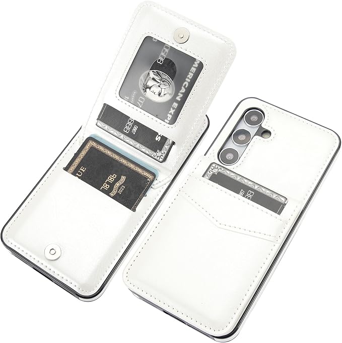 KIHUWEY for Samsung Galaxy S24 Case Wallet with Credit Card Holder, Flip Premium Leather Magnetic Clasp Kickstand Heavy Duty Protective Cover for Samsung Galaxy S24 6.2" (White)
