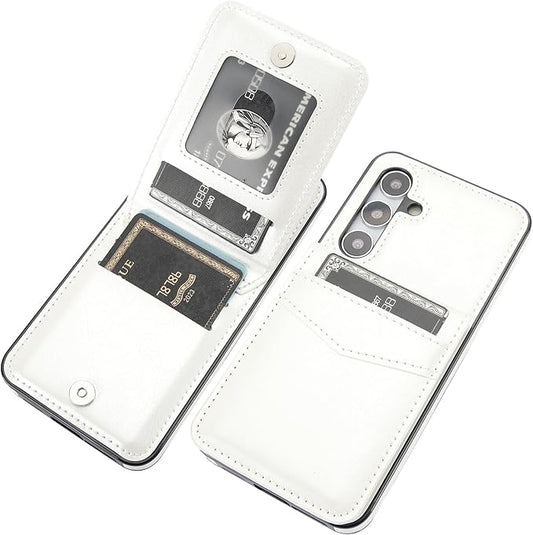 KIHUWEY for Samsung Galaxy S24 Case Wallet with Credit Card Holder, Flip Premium Leather Magnetic Clasp Kickstand Heavy Duty Protective Cover for Samsung Galaxy S24 6.2" (White)