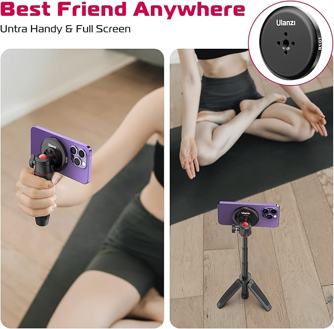 ULANZI Magnetic Cell Phone Tripod Compatible with MagSafe, Mini Extendable Selfie Stick 360° Ball Head Tripod Stand Handle Grip for iPhone 17 16 15 14 13 12