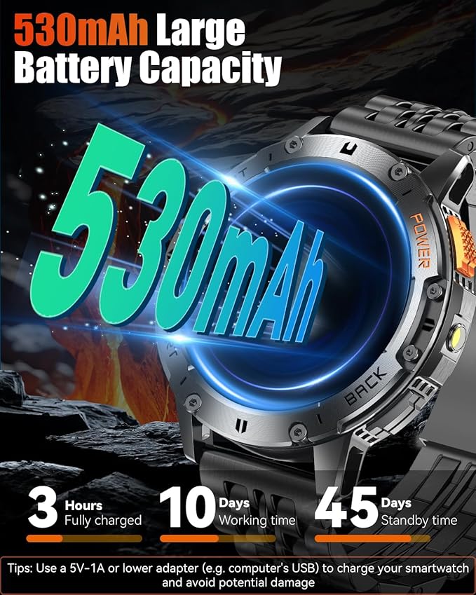 Military Smart Watches for Men with Bluetooth Call, 1.43" AMOLED Waterproof Smartwatch with Flashlight, 111 Sport Modes, 530mAh Heart Rate/SpO2/Sleep Monitor Fitness Tracker for Android iOS