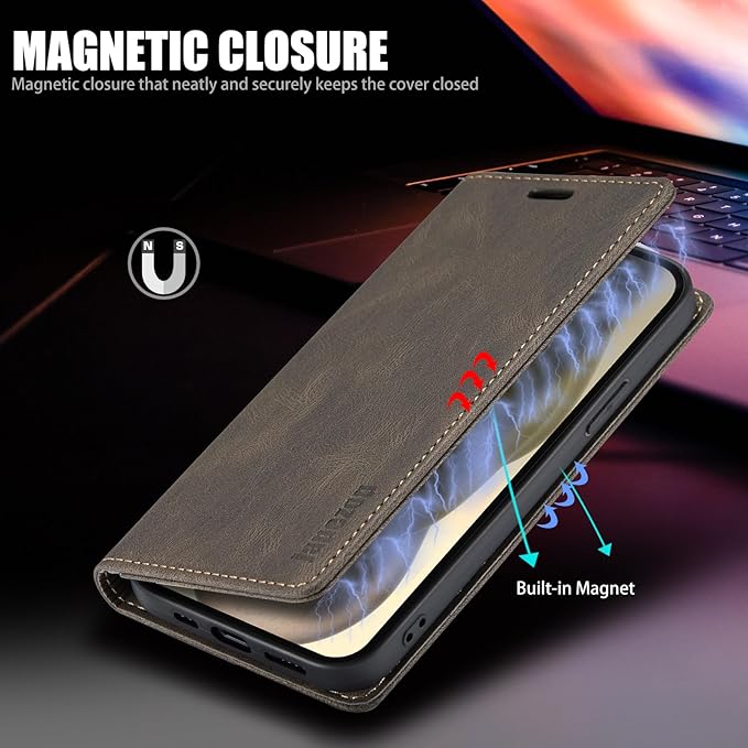japezop iPhone 15 Pro 5G Wallet Case with [RFID Blocking],Card Holder Kickstand Magnetic,Leather Flip Case Wallet for iPhone 15 Pro 5G 6.1 Inch(Coffee)