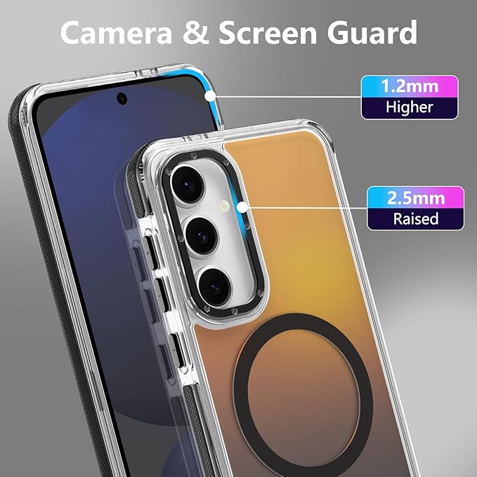 MOWIME Magnetic Case for Samsung Galaxy S24 FE [Compatible with Magsafe] [Cute Fashion Fluorescent Design] [1 Screen Protector] Slim Translucent Matte Case for Galaxy S24 FE 6.7", Black