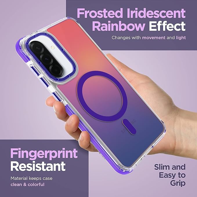 MOWIME Magnetic Case for Samsung Galaxy A36 5G [Compatible with Magsafe] [Cute Fashion Fluorescent Design] [1 Screen Protector] Slim Translucent Matte Case for Galaxy A36 5G 6.7", Purple