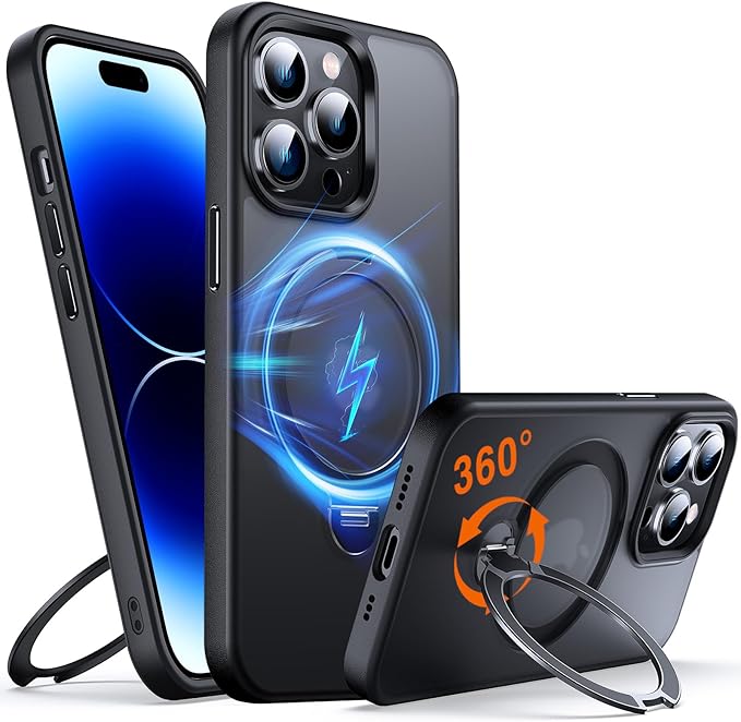 360° O-Ring MagStander for iPhone 13 Pro Max Case with Magnetic Kickstand Ring Holder [Compatible with MagSafe][360°Rotate Stand][Military Shockproof] iPhone 13 Pro Max Phone Cover Black