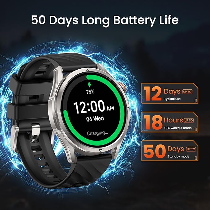 KOSPET Magic R10 Smart Watch for Men Women with GPS, 50-Day Battery Life, 1.43" AMOLED, 5ATM Waterproof Fitness Watch with Heart Rate/Sleep Tracker, Voice Assistants (Silver)