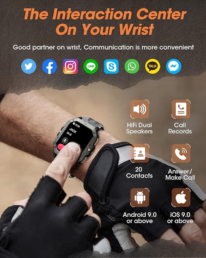 Military Smart Watches for Men (Answer/Make Calls), Watches for Men with Blood Pressure/Heart Rate/Sleep/100+ Sport Modes, 2.02'' Fitness Smart Watch, Waterproof Fitness Tracker for Android and iPhone