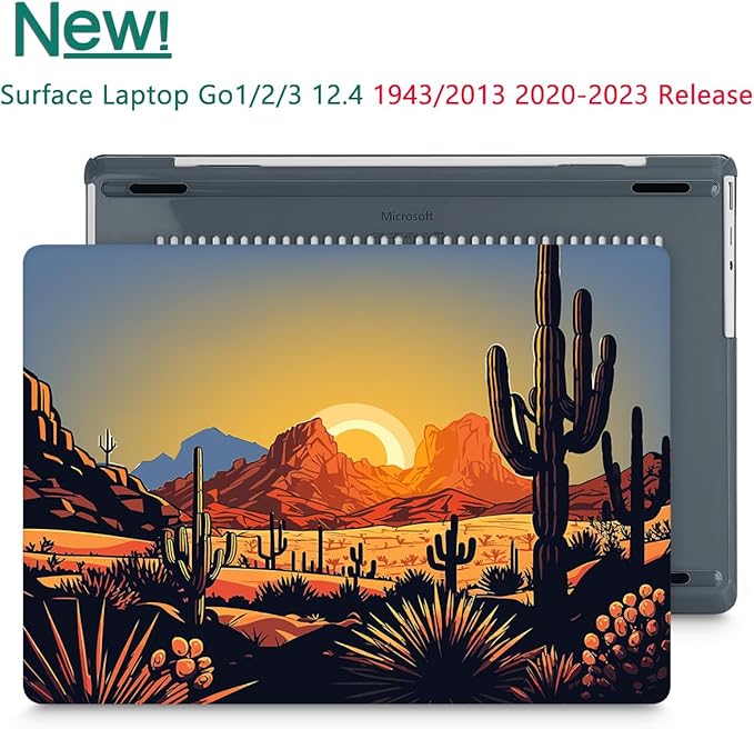 Tuiklol Case for 12.4 Inch Microsoft Surface Laptop Go 3/2 / 1 2023-2020 Releases, Plastic Hard Shell Case with Screen Protector and Keyborad Cover +Dust Plugs Model 2013/1943,Cactus & Sand