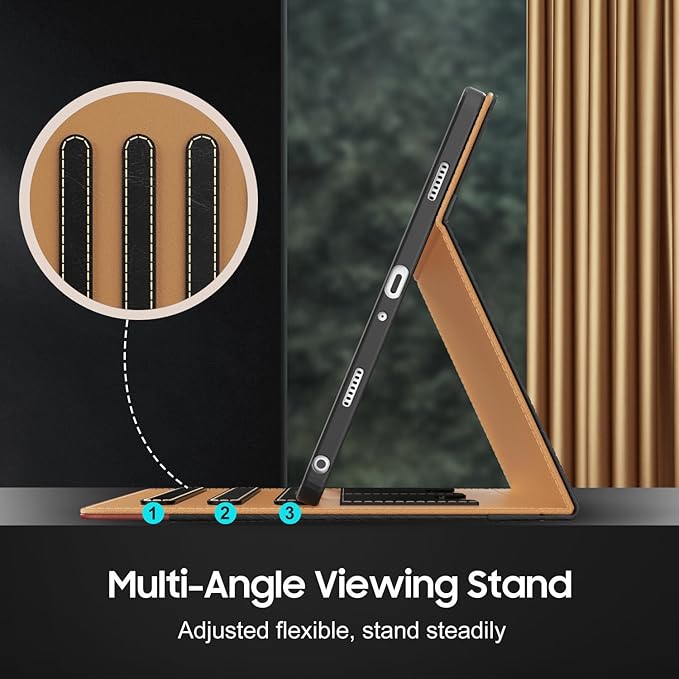 OKP Case for Samsug Galaxy Tab A9+ Plus 11 inch 2024(SM-X210/X216/X218), PU Leather Folio Cover with Multi-Angle Stand//Pen Holder, Auto Wake/Sleep Case for Galaxy A9+ 11" Tablet (Black+Brown)