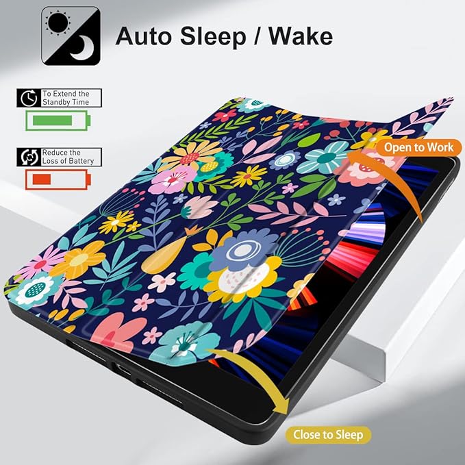 DONGKE Case Compatible with iPad 10.2 Inch 2021 2020 2019 iPad 9th/8th/7th Generation with Pencil Holder, Slim Stand Protective Case with Soft TPU Back, Auto Sleep/Wake Cover, Florals