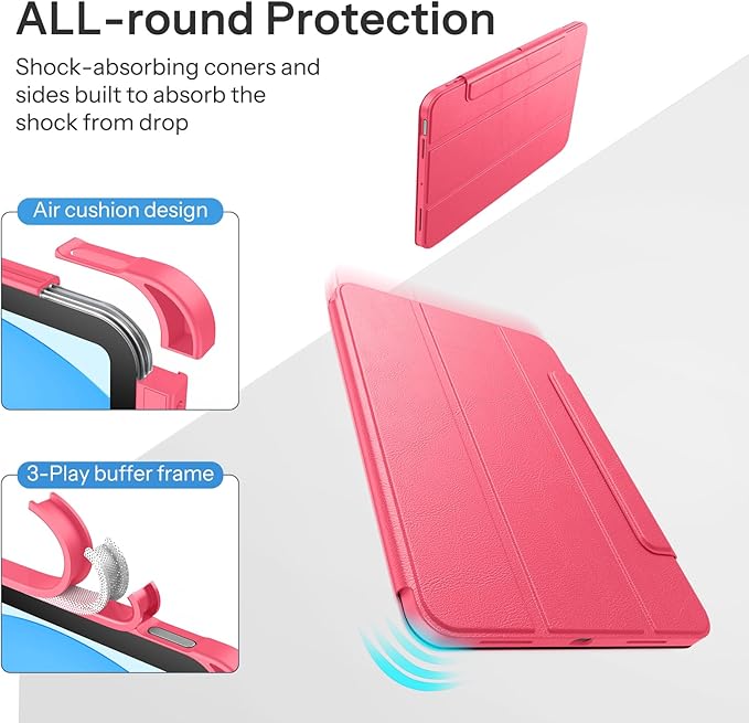 SPARIN Case for iPad A16 11th/10th Generation 2025/2022 (11"/10.9") with Pencil Holder, Magnetic Detachable Hybrid Stand, Portrait/Landscape Angle, Auto Wake/Sleep-Watermelon Pink