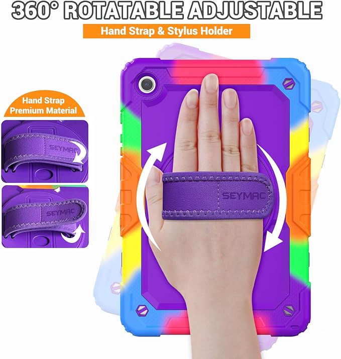 SEYMAC Case for Samsung Galaxy Tab A9+/ A9 Plus 11" (SM-X210/X216/X218), Heavy Duty Shockproof Protective Case with Screen Protector, Rotating Stand, Hand/Shoulder Strap, Purple