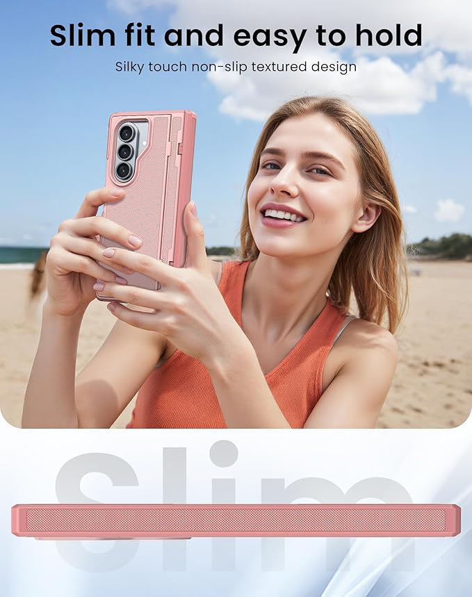 for Galaxy Z Fold 7 Case, Built-in Hidden Kickstand & HD Screen Protector & Hinge Protection, Slim Shockproof Military Grade Drop Protective Phone Case for Samsung Z Fold 7 (Pink)