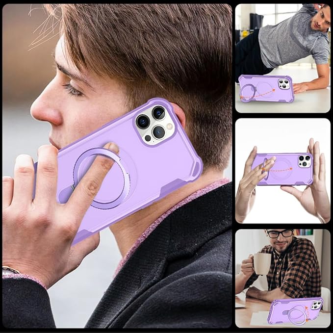 Designed for iPhone 12 Pro Max & 13 Pro Max Case with Magnetic Stand [Military Drop Protection][Compatible with Magnet] Shockproof 12 Pro Max & 13 Pro Max Phone Case with Ring Holder, Purple