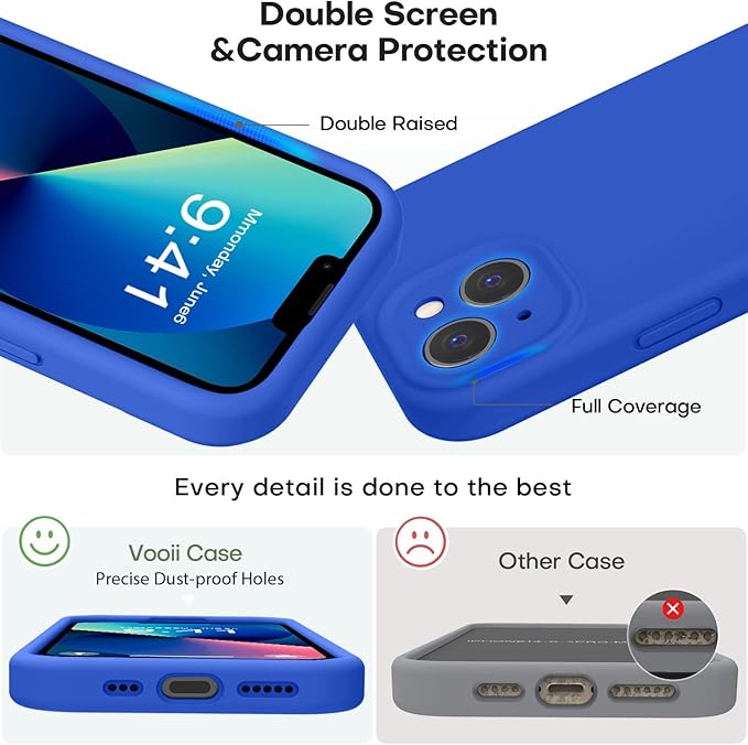 Vooii Compatible with iPhone 13 Case, Liquid Silicone Upgrade [Camera Protection] [Soft Anti-Scratch Microfiber Lining] Shockproof Phone Case for iPhone 13 6.1 inch - Klein Blue