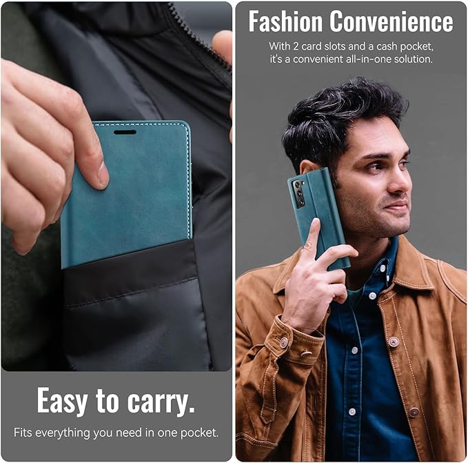 Wallet Case for Samsung Galaxy S21 Leather Wallet Flip Cover with Card Holder, Kickstand, Magnetic Closure, RFID Blocking TPU Shockproof Phone Case Compatible with S21, Blue-Green