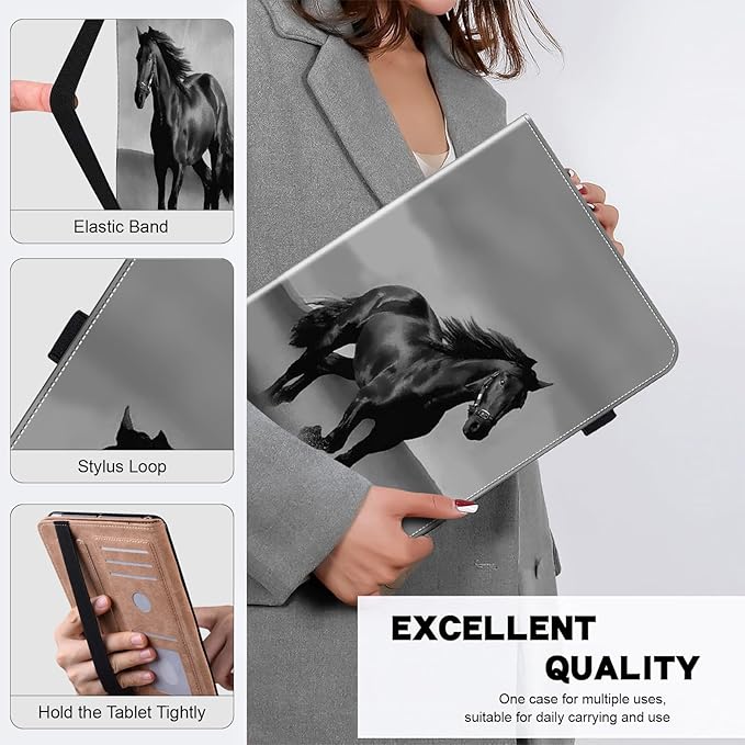 ALILANG Case for Lenovo Tab M9 9 inch 2023 (TB-310FU) with Stylus, Shockproof Folding Stand Cover for Lenovo Tab M9 - Black Horse