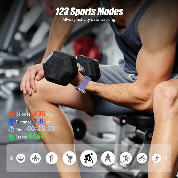 Smart Watch, 2.01" HD Touchscreen Fitness Watch, Bluetooth Calls, 120 Sports Modes Activity Tracker, 24/7 Heart Rate & Sleep Monitor, IP67 Waterproof, iOS Android Compatible (Purple)