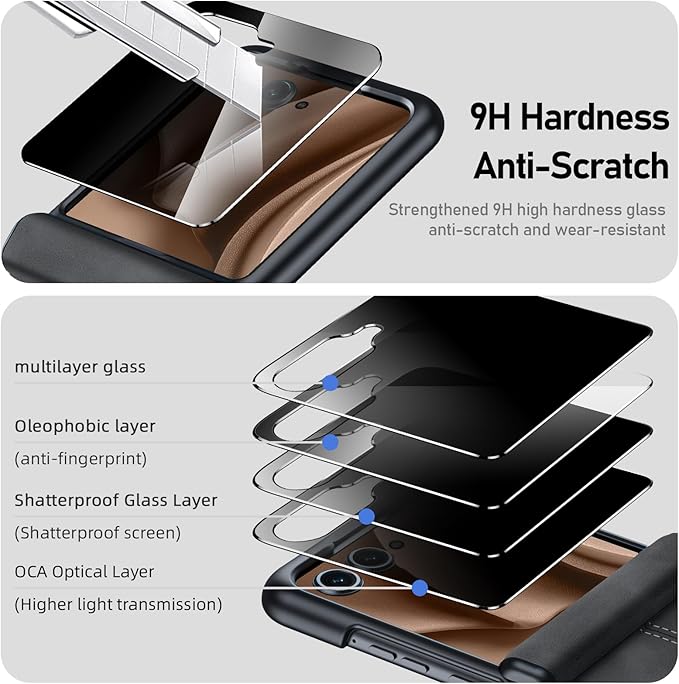 for Motorola Razr+ Plus 2025 Case/Razr+ Plus 2024 Case, Built-in Privacy Screen Protector & Hinge Protection & Ultra Thin Leather PC Shockproof Phone Case for Moto Razr+ 2025/Razr+ 2024 (Black)