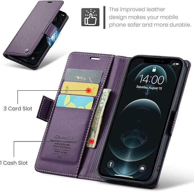 for iPhone 12 Pro Max Case, Premium PU Leather Wallet Case Flip Cover with [RFID Blocking][Card Holder][Stand Function] Shockproof Protective for iPhone 12 Pro Max, Purple