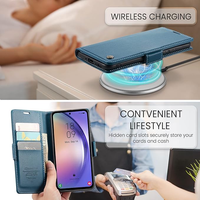 for Samsung Galaxy A54 5G Case, Premium PU Leather Wallet Case Flip Cover with [RFID Blocking][Card Holder][Stand Function] Shockproof Protective for Samsung Galaxy A54, Blue