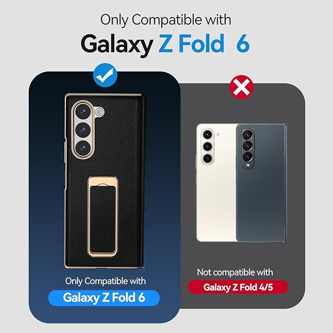 for Samsung Galaxy Z Fold 6 Case with Kickstand,【Military Grade Drop Protection】 【Hinge Protection】, Anti-Scratch Full Body Cover Shockproof Leather Phone Case for Z Fold 6 Case, Black
