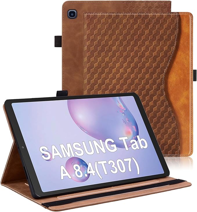 Case for Samsung Galaxy Tab A 8.4 2020 Model SM-T307 Multi-Angle Stand Folio Cover PU Leather with Card Pocket Tab T307 Case,Brown