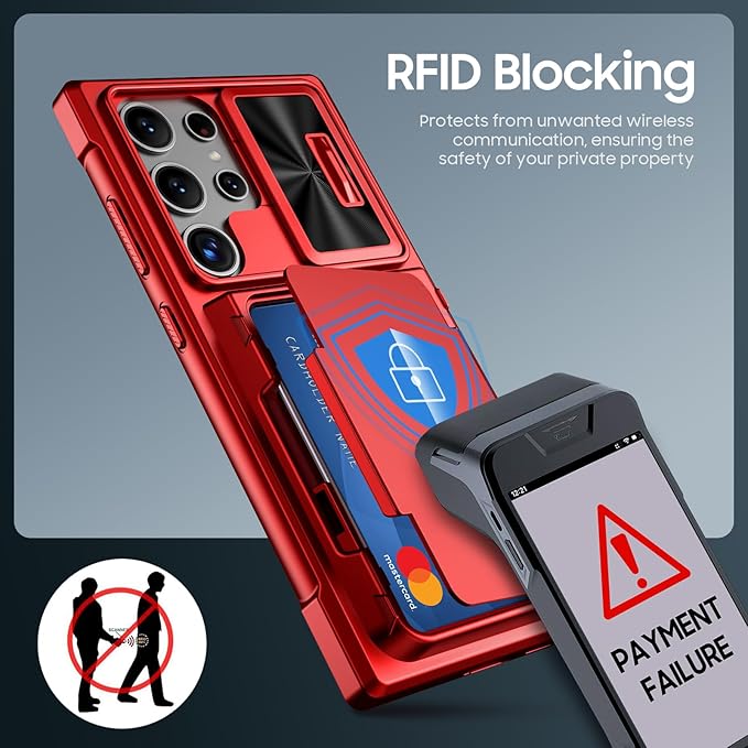 for Samsung Galaxy S24 Ultra Wallet Case with RFID Blocking Card Holder, Camera Cover and Kickstand, Full Body Shockproof Wallet Case for S24 Ultra 6.8Inch 2024 for Women Men-Red(Upgraded)